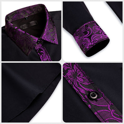 Black With Purple Floral Edge Dress Shirt shirt    - Sophisticated Gentlemen