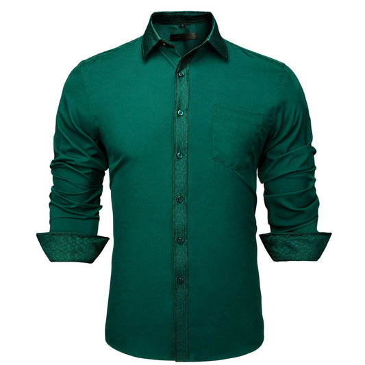 Dark Green With Green Geometric Edge Dress Shirt shirt S   - Sophisticated Gentlemen