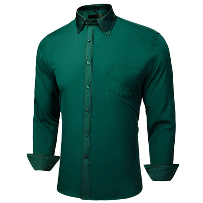 Dark Green With Green Geometric Edge Dress Shirt shirt    - Sophisticated Gentlemen