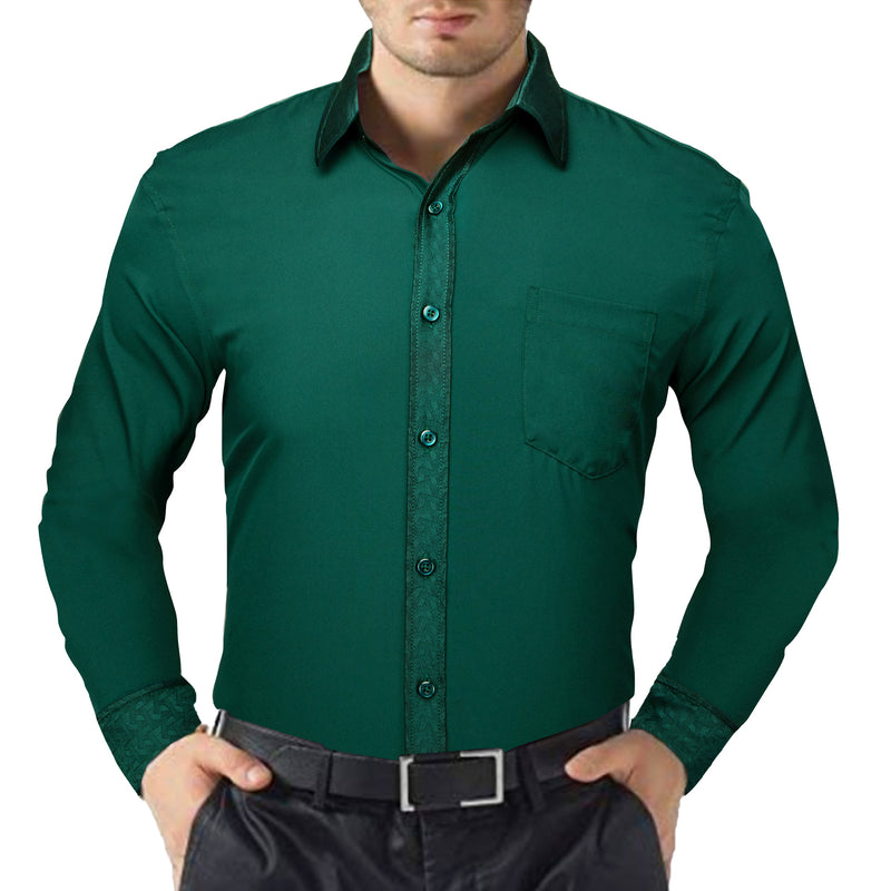 Dark Green With Green Geometric Edge Dress Shirt shirt    - Sophisticated Gentlemen
