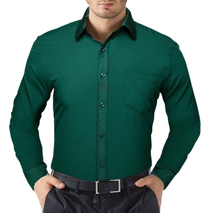 Dark Green With Green Geometric Edge Dress Shirt shirt    - Sophisticated Gentlemen