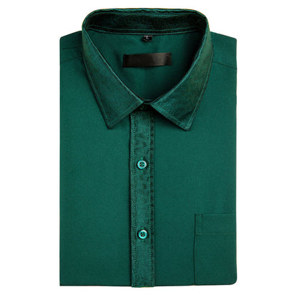 Dark Green With Green Geometric Edge Dress Shirt shirt    - Sophisticated Gentlemen