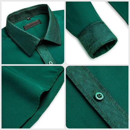 Dark Green With Green Geometric Edge Dress Shirt shirt    - Sophisticated Gentlemen