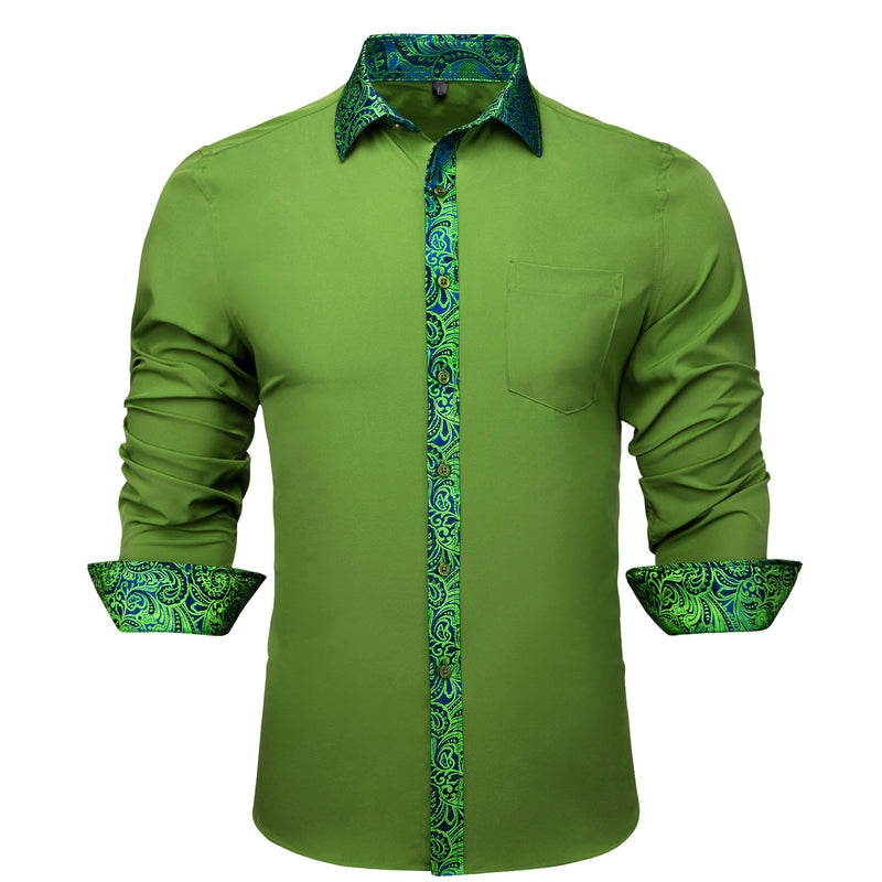 Grass Green With Blue Green Paisley Edge Dress Shirt shirt S   - Sophisticated Gentlemen