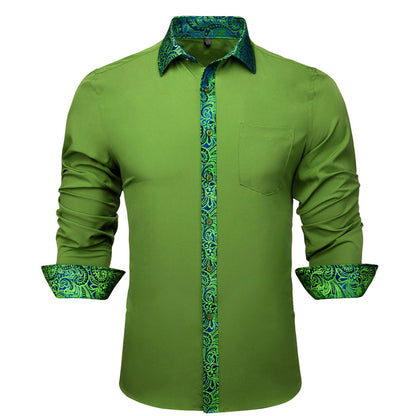 Grass Green With Blue Green Paisley Edge Dress Shirt shirt S   - Sophisticated Gentlemen