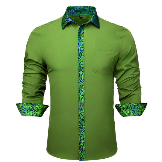 Grass Green With Blue Green Paisley Edge Dress Shirt shirt S   - Sophisticated Gentlemen