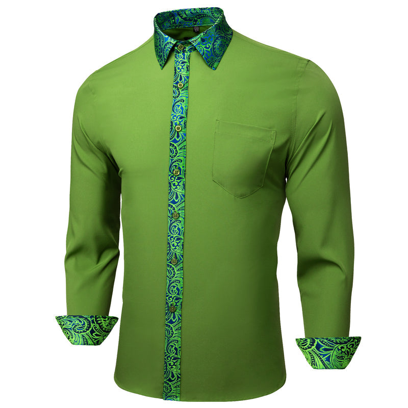 Grass Green With Blue Green Paisley Edge Dress Shirt shirt    - Sophisticated Gentlemen