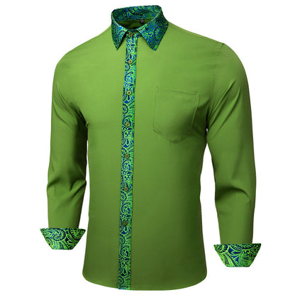 Grass Green With Blue Green Paisley Edge Dress Shirt shirt    - Sophisticated Gentlemen