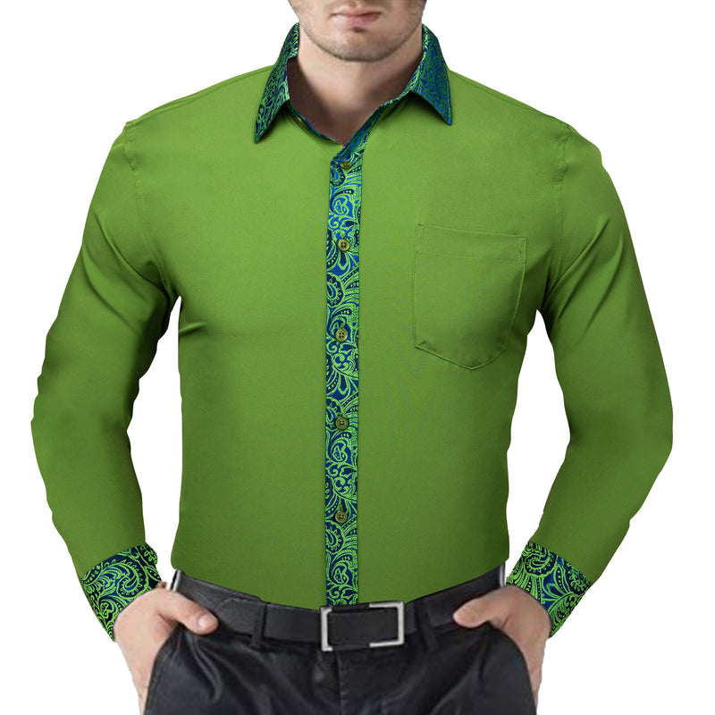 Grass Green With Blue Green Paisley Edge Dress Shirt shirt    - Sophisticated Gentlemen