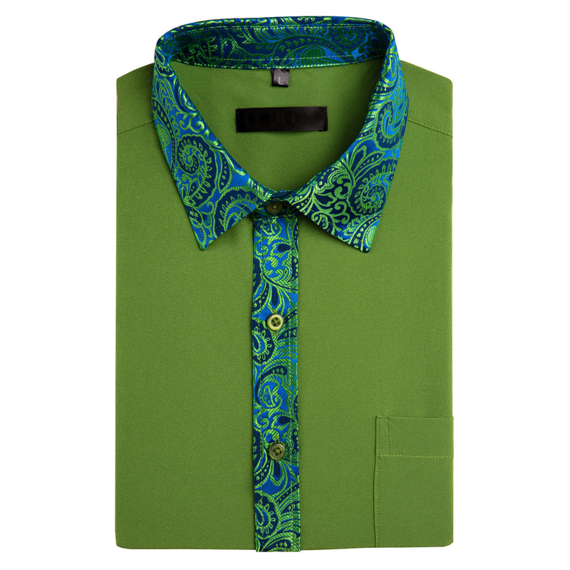 Grass Green With Blue Green Paisley Edge Dress Shirt shirt    - Sophisticated Gentlemen