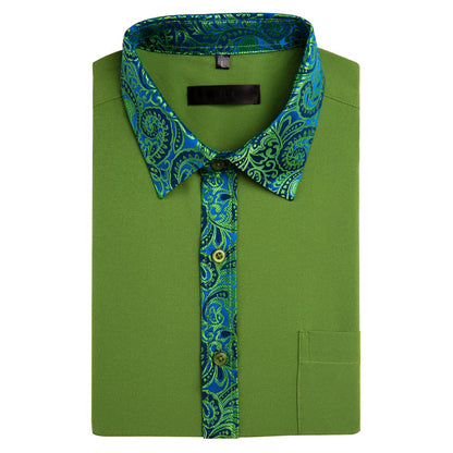 Grass Green With Blue Green Paisley Edge Dress Shirt shirt    - Sophisticated Gentlemen