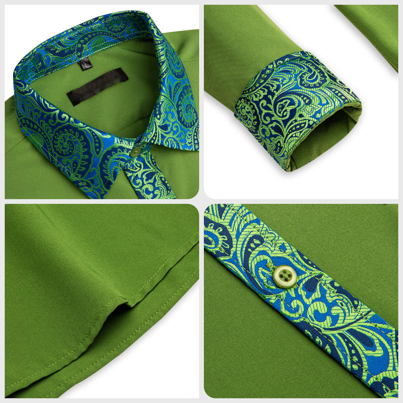 Grass Green With Blue Green Paisley Edge Dress Shirt shirt    - Sophisticated Gentlemen