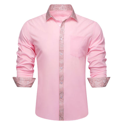 Baby Pink With White Pink Floral Edge Dress Shirt shirt S   - Sophisticated Gentlemen