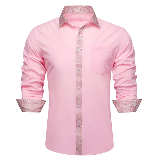 Baby Pink With White Pink Floral Edge Dress Shirt shirt S   - Sophisticated Gentlemen