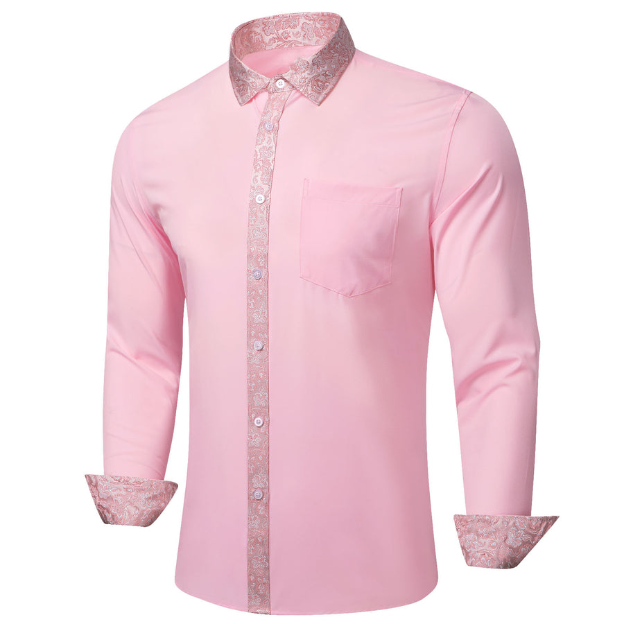 Baby Pink With White Pink Floral Edge Dress Shirt shirt    - Sophisticated Gentlemen