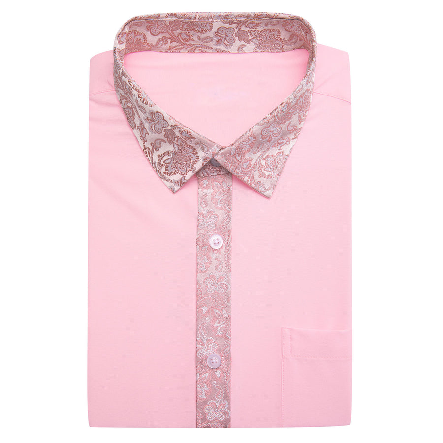 Baby Pink With White Pink Floral Edge Dress Shirt shirt    - Sophisticated Gentlemen