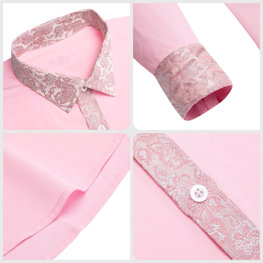 Baby Pink With White Pink Floral Edge Dress Shirt shirt    - Sophisticated Gentlemen