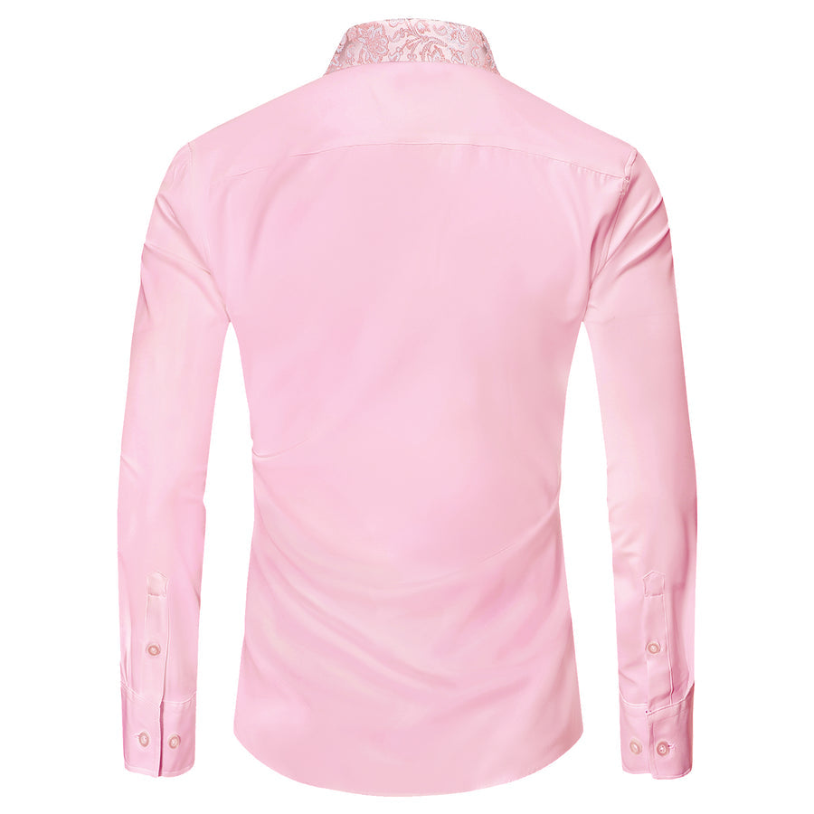 Baby Pink With White Pink Floral Edge Dress Shirt shirt    - Sophisticated Gentlemen