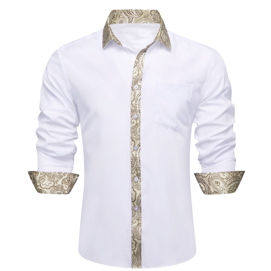 White With Champagne Paisley Edge Dress Shirt shirt S   - Sophisticated Gentlemen