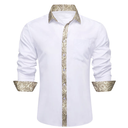 White With Champagne Paisley Edge Dress Shirt shirt S   - Sophisticated Gentlemen