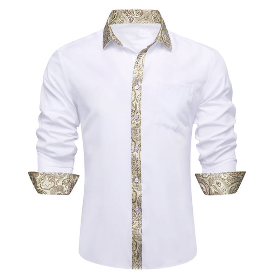 White With Champagne Paisley Edge Dress Shirt shirt S   - Sophisticated Gentlemen