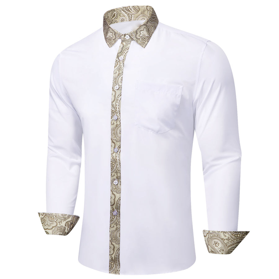 White With Champagne Paisley Edge Dress Shirt shirt    - Sophisticated Gentlemen
