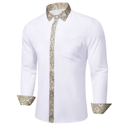White With Champagne Paisley Edge Dress Shirt shirt    - Sophisticated Gentlemen