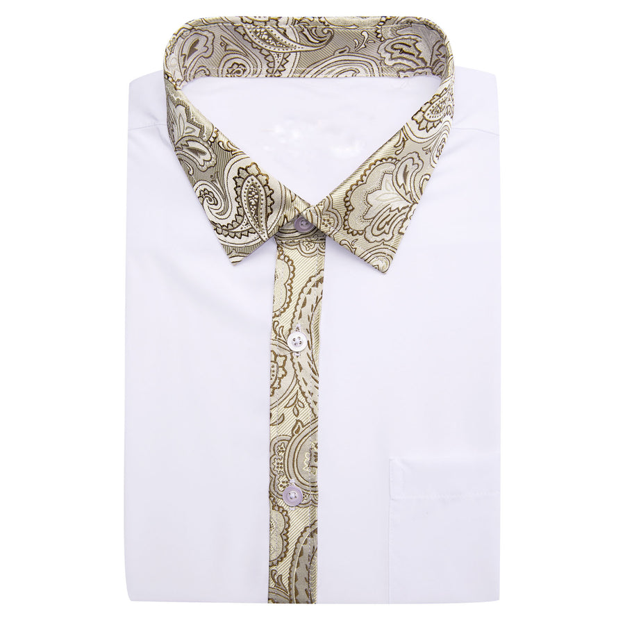 White With Champagne Paisley Edge Dress Shirt shirt    - Sophisticated Gentlemen
