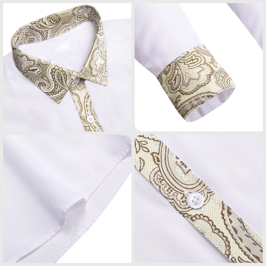 White With Champagne Paisley Edge Dress Shirt shirt    - Sophisticated Gentlemen