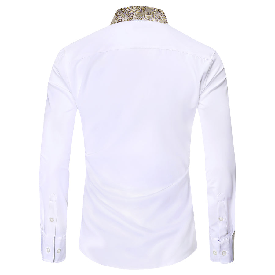 White With Champagne Paisley Edge Dress Shirt shirt    - Sophisticated Gentlemen