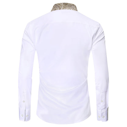 White With Champagne Paisley Edge Dress Shirt shirt    - Sophisticated Gentlemen