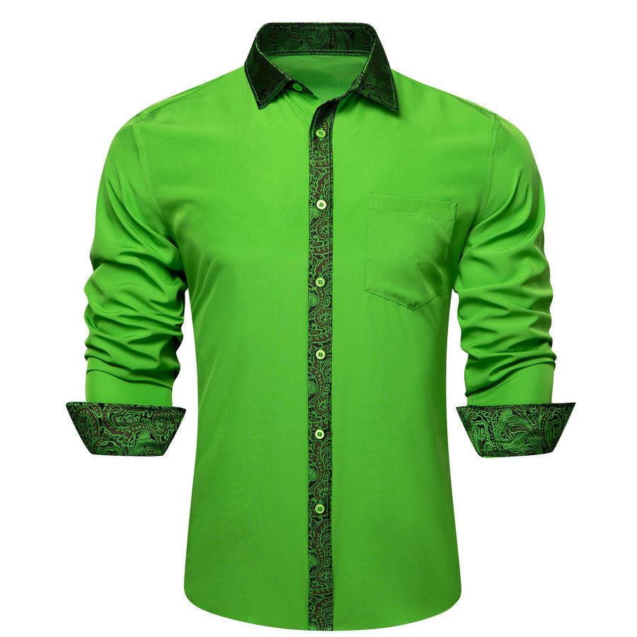 Cobalt Green With Green Paisley Edge Dress Shirt shirt S   - Sophisticated Gentlemen