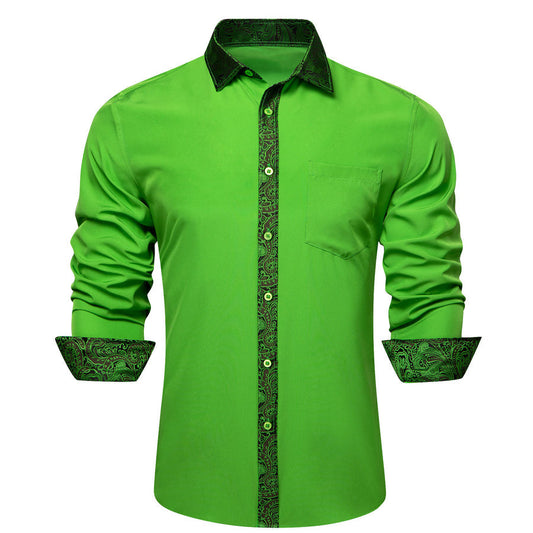 Cobalt Green With Green Paisley Edge Dress Shirt shirt S   - Sophisticated Gentlemen