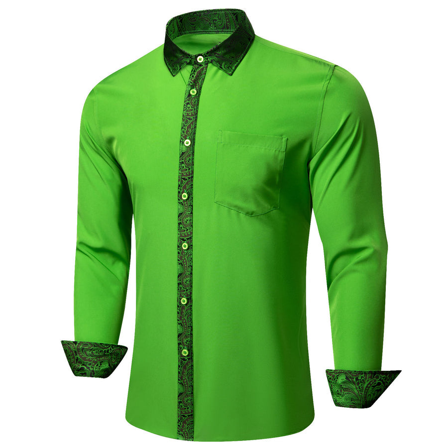 Cobalt Green With Green Paisley Edge Dress Shirt shirt    - Sophisticated Gentlemen