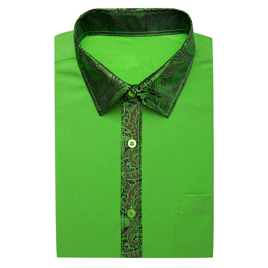Cobalt Green With Green Paisley Edge Dress Shirt shirt    - Sophisticated Gentlemen