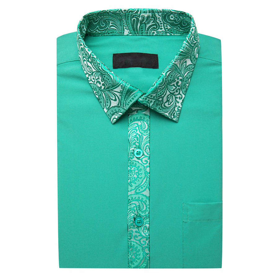 Aqua Blue With Silver Green Paisley Edge Dress Shirt shirt    - Sophisticated Gentlemen