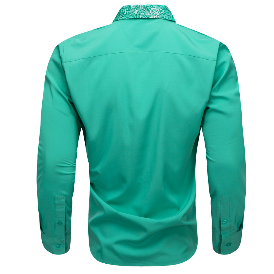 Aqua Blue With Silver Green Paisley Edge Dress Shirt shirt    - Sophisticated Gentlemen