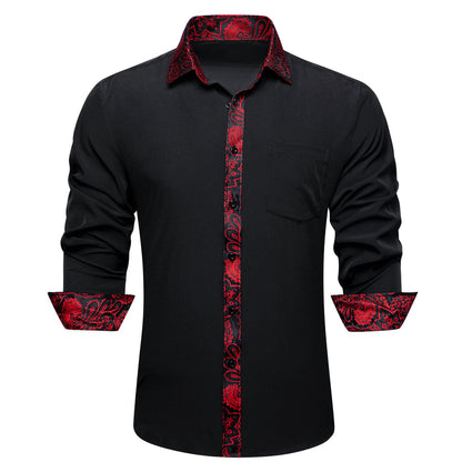 Black Red Paisley Edge Dress Shirt shirt S   - Sophisticated Gentlemen