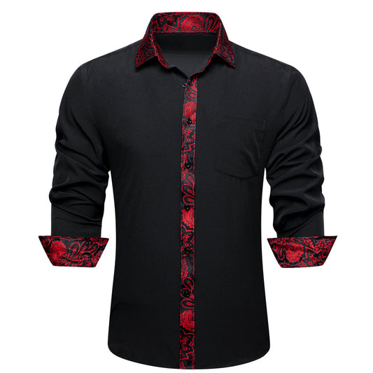 Black Red Paisley Edge Dress Shirt shirt S   - Sophisticated Gentlemen