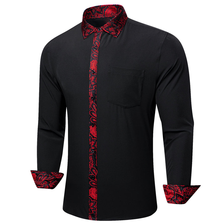 Black Red Paisley Edge Dress Shirt shirt    - Sophisticated Gentlemen