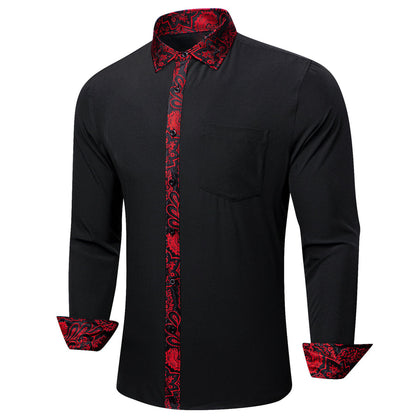 Black Red Paisley Edge Dress Shirt shirt    - Sophisticated Gentlemen