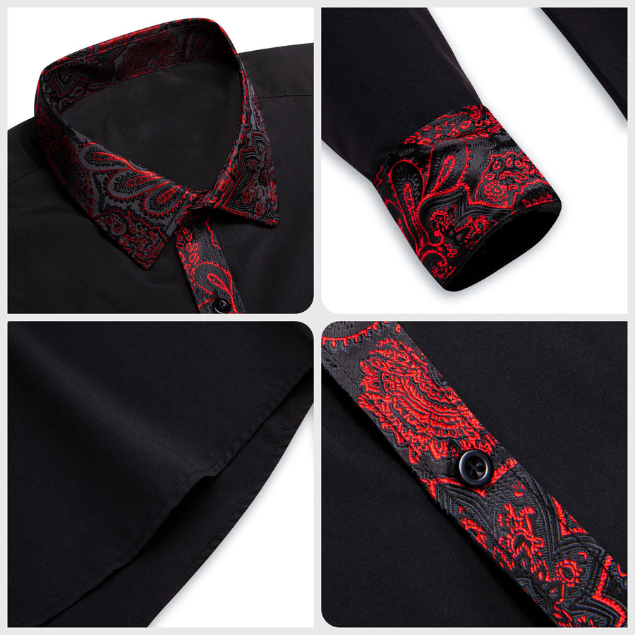 Black Red Paisley Edge Dress Shirt shirt    - Sophisticated Gentlemen