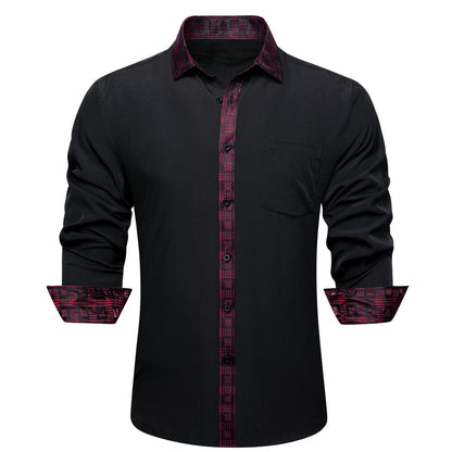Black With Red Plaid Edge Dress Shirt shirt S   - Sophisticated Gentlemen