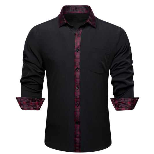 Black With Red Plaid Edge Dress Shirt shirt S   - Sophisticated Gentlemen