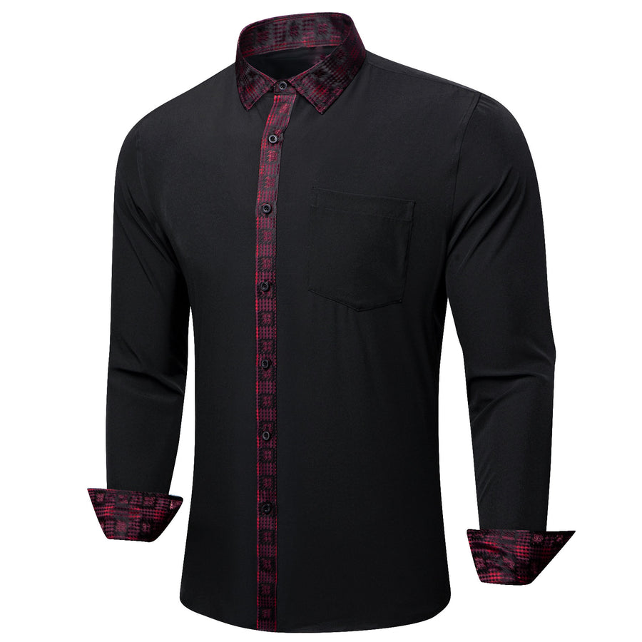 Black With Red Plaid Edge Dress Shirt shirt    - Sophisticated Gentlemen