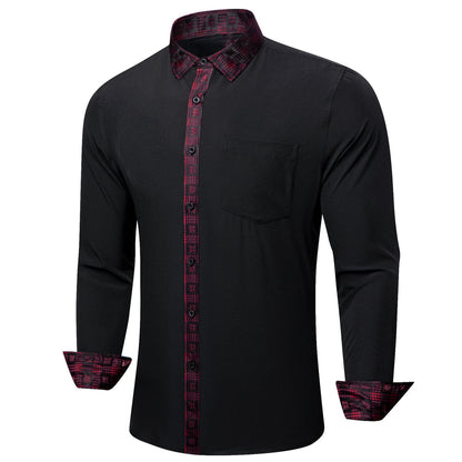 Black With Red Plaid Edge Dress Shirt shirt    - Sophisticated Gentlemen