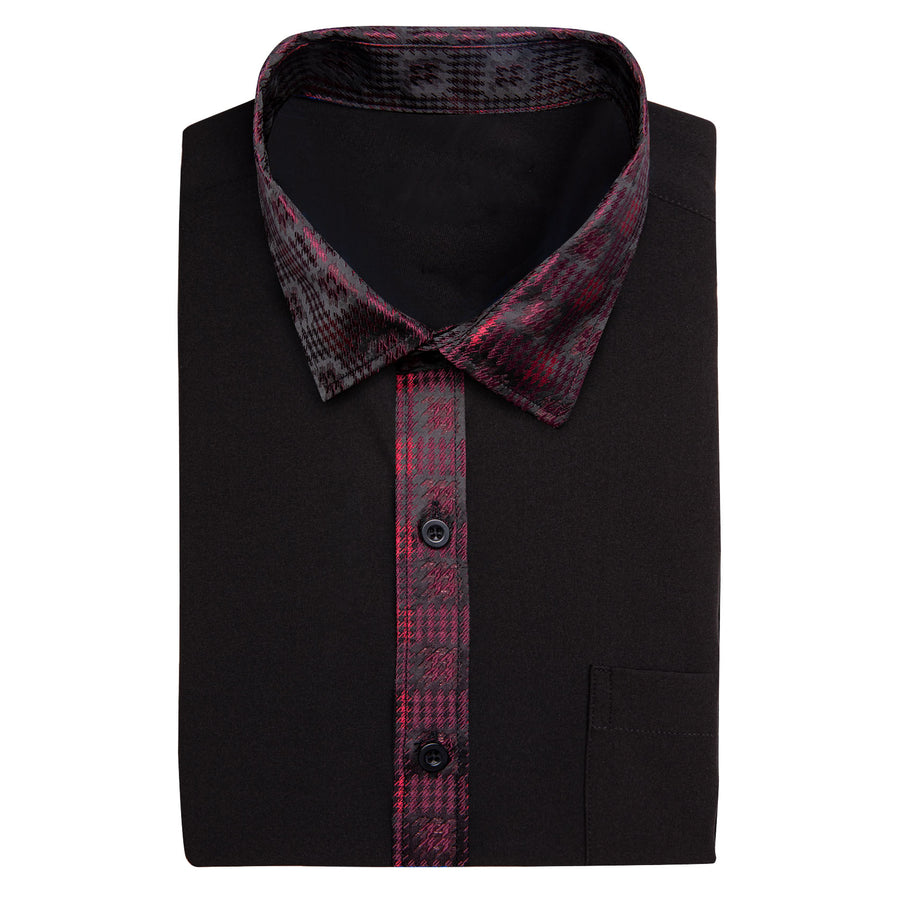Black With Red Plaid Edge Dress Shirt shirt    - Sophisticated Gentlemen