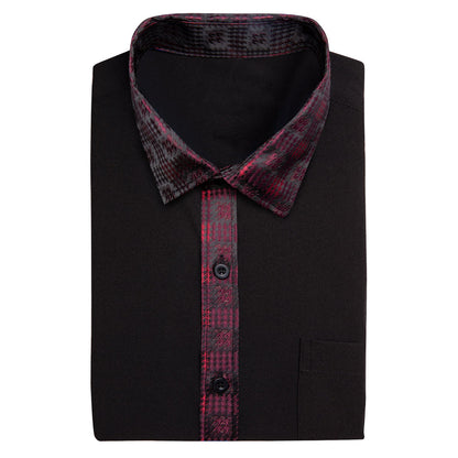 Black With Red Plaid Edge Dress Shirt shirt    - Sophisticated Gentlemen