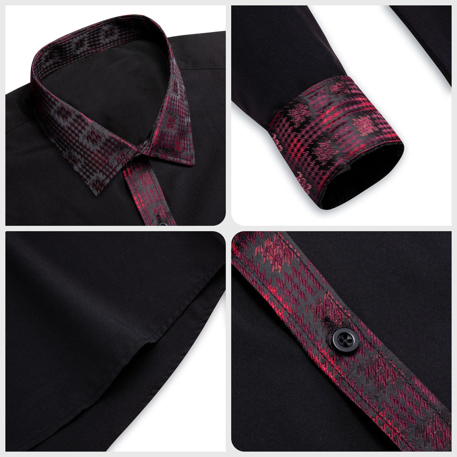 Black With Red Plaid Edge Dress Shirt shirt    - Sophisticated Gentlemen