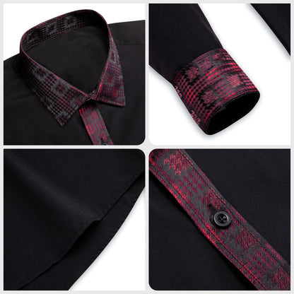 Black With Red Plaid Edge Dress Shirt shirt    - Sophisticated Gentlemen
